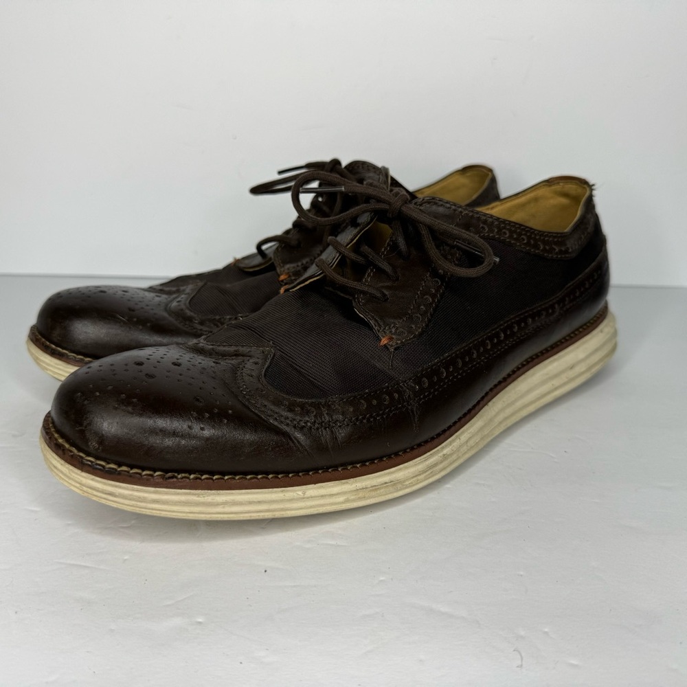 Cole Haan‎ Grand O’s Brown Leather And Fabric Wingtip Oxfords  Men’s Size 11.5 M - Picture 13 of 13